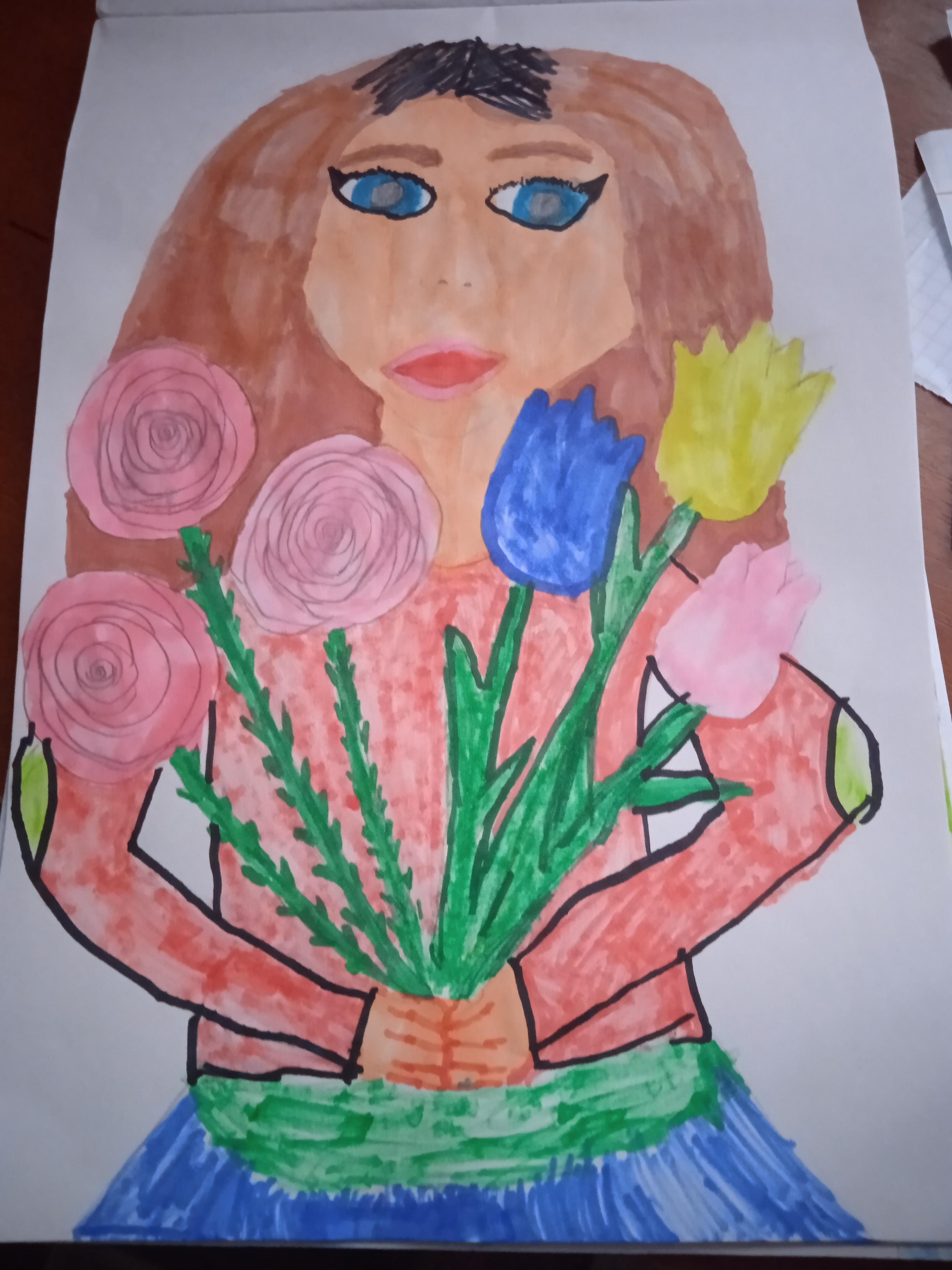 С 8 марта!!! Мама с цветами